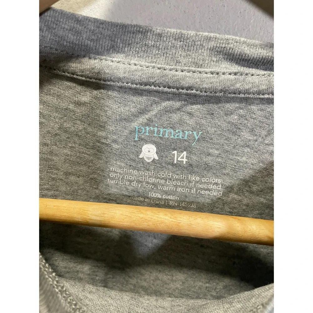 Primary Long Sleeve T-Shirt Kids 14 Grey Cotton Crewneck Basic Casual‎ Tee